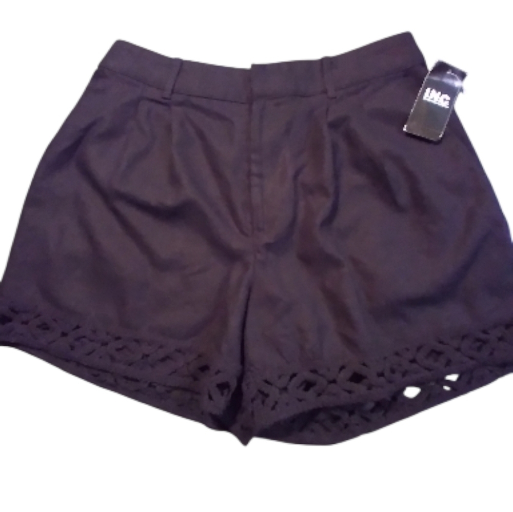 NWT INC Women's Black Shorts Embroidered Hem Pockets Formal Minimalist Event